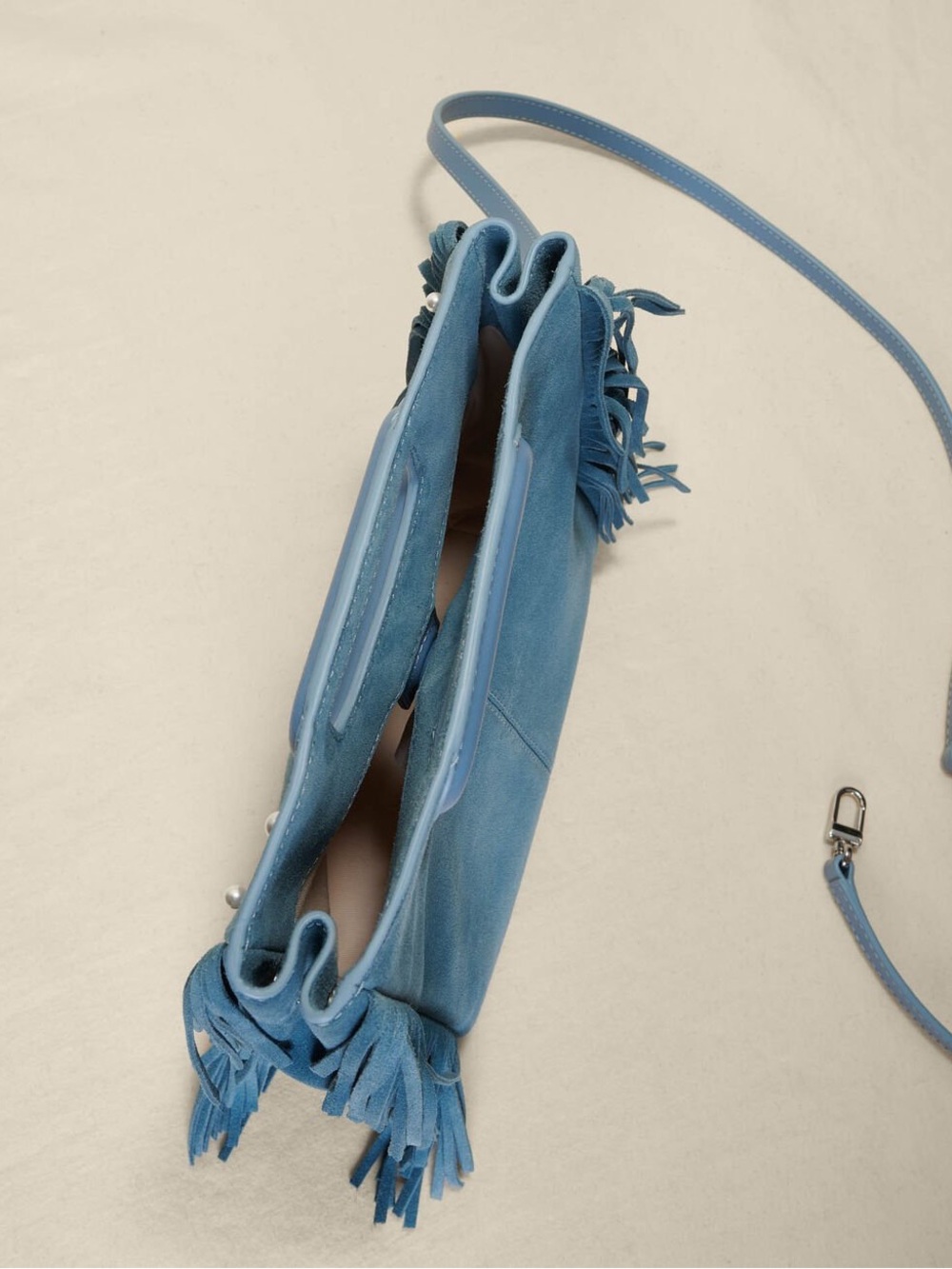 MAJE NWT BLUE SUEDE EMBELLISHED FRINGE BAG - Picture 7 of 14